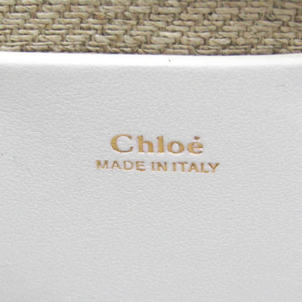 CHLOE MARCIE Beige White Leather Linen Tote Bag CHC23US651J9920H - Picture 10 of 11